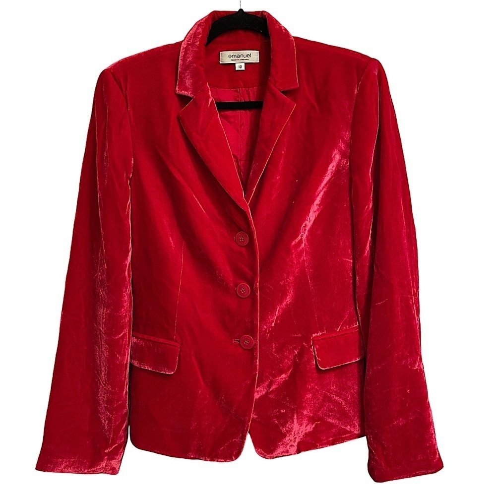 Emanuel Ungaro Red Silk Blend Velvet Jacket 3 button Closure Boho Luxe Size 10